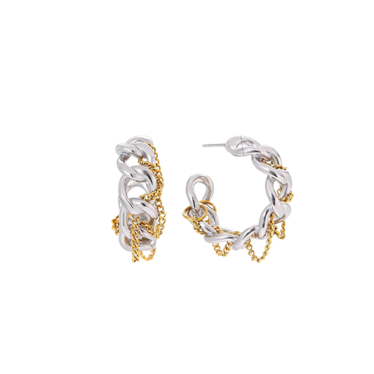 Two Tone Chains Hoop Stud Earrings