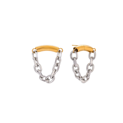 Two Tone Bar & Chain Stud Earrings