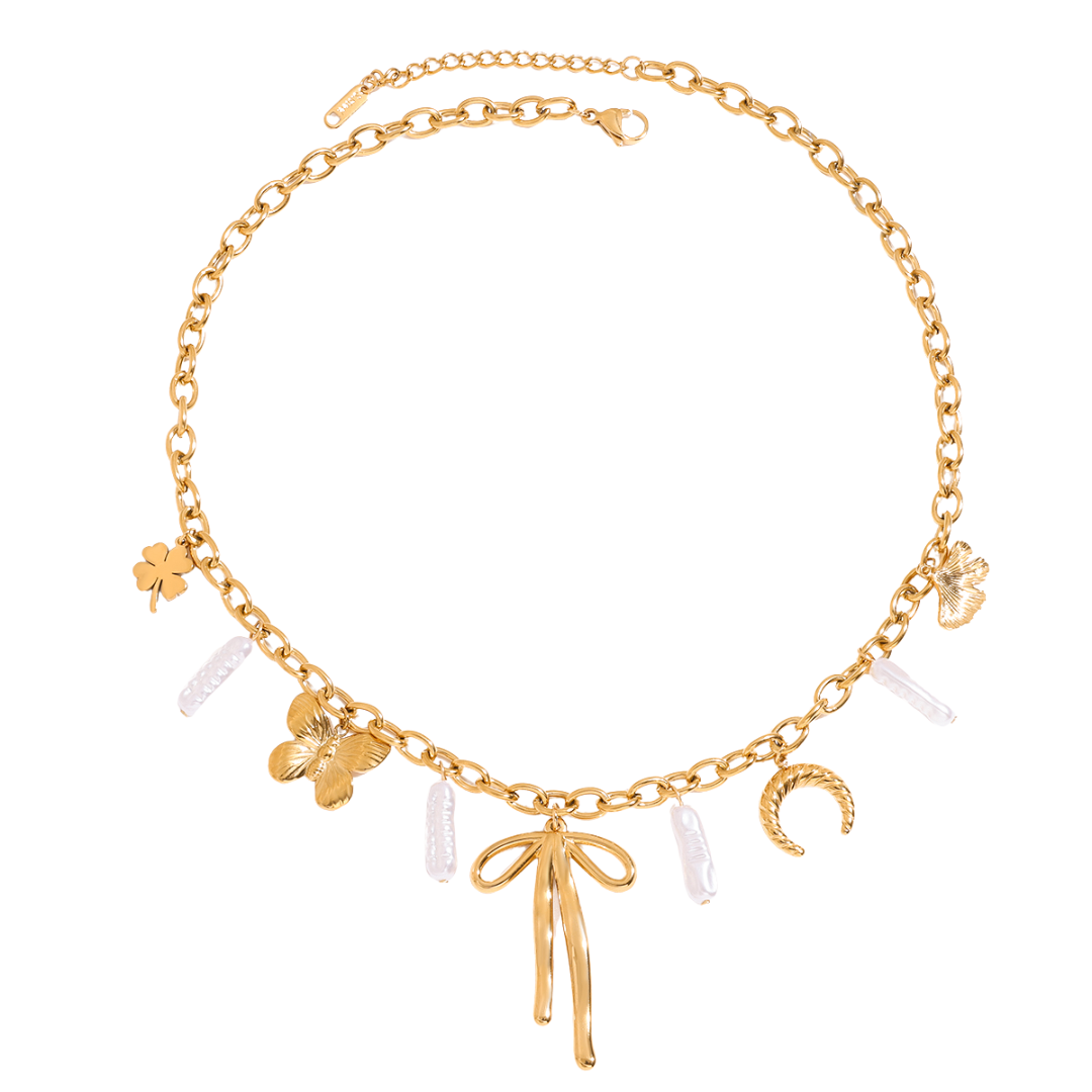 Long Pearls & Charms Necklace