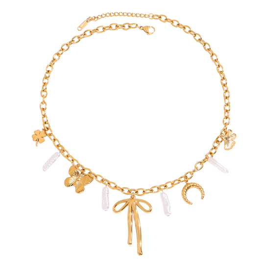 Long Pearls & Charms Necklace