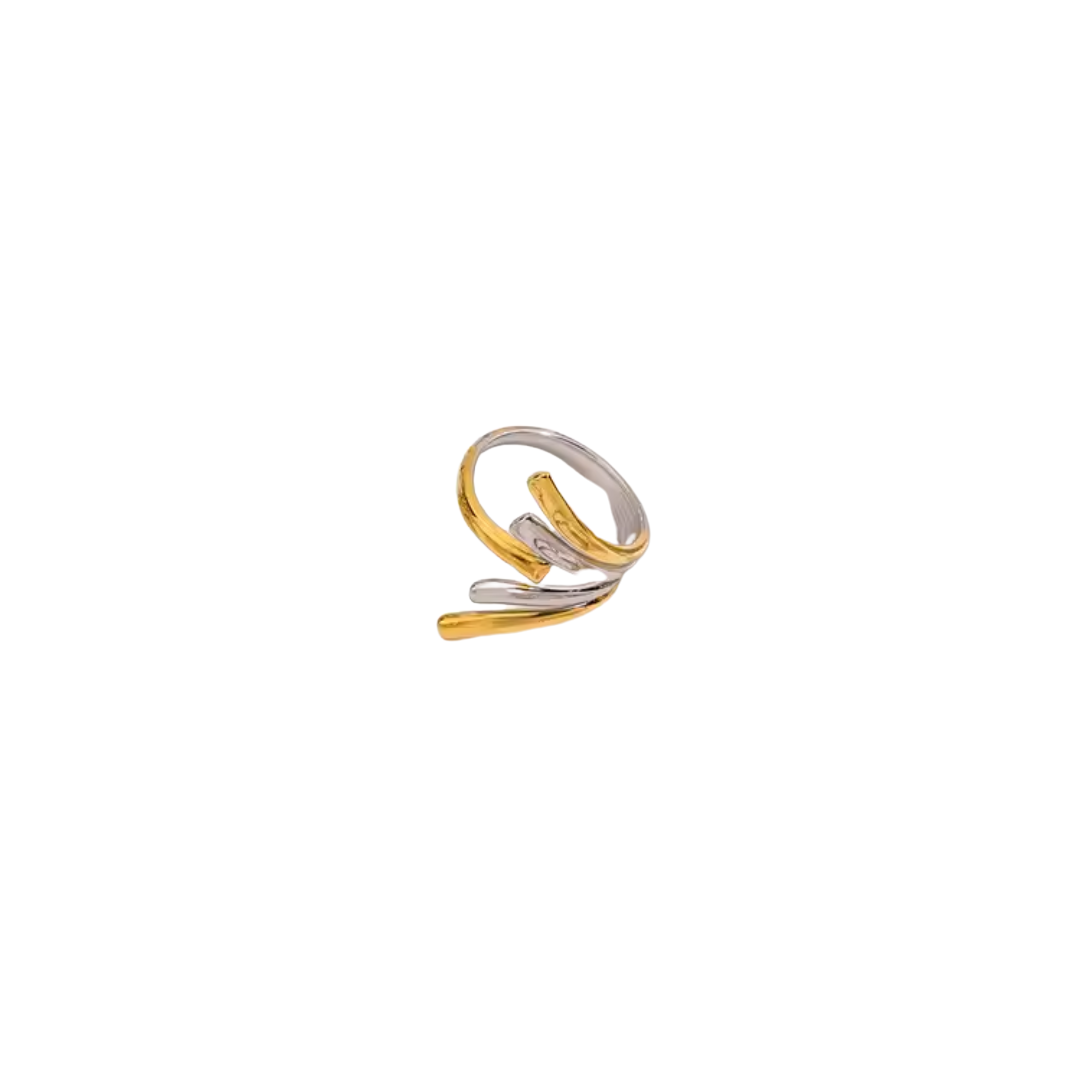 Two Tone Lines Open Ring