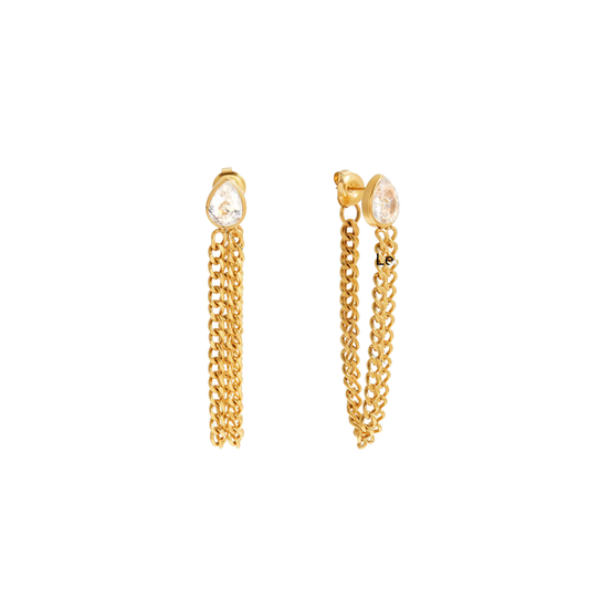 Zirconia Chain Long Stud Earrings