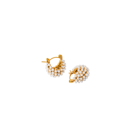 Mini Pearls Huggies Earrings