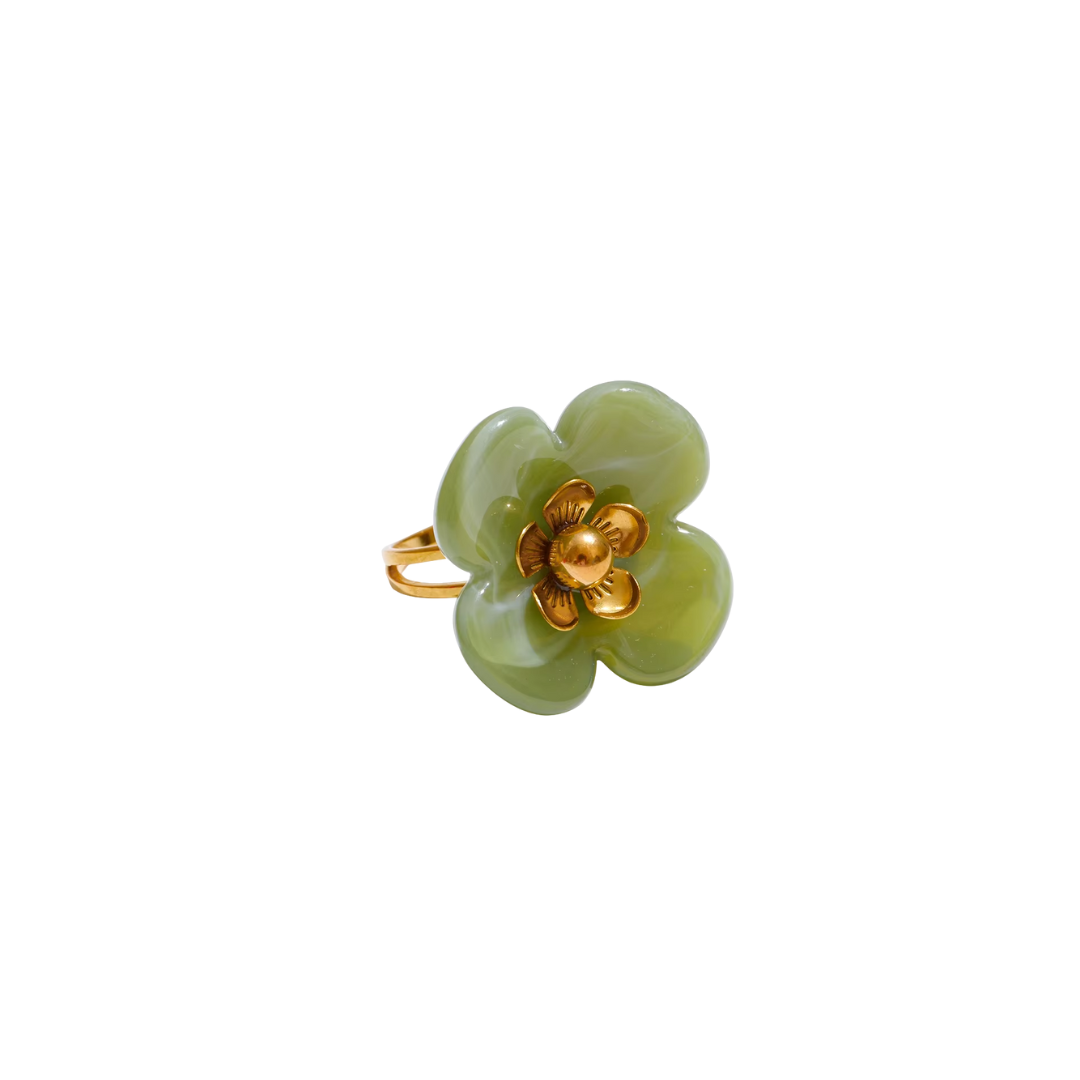Green Flower Resin Ring