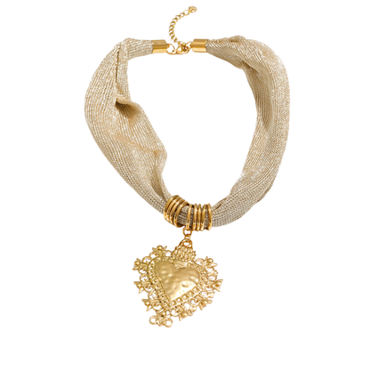 Big Heart Pendant Fabric Necklace