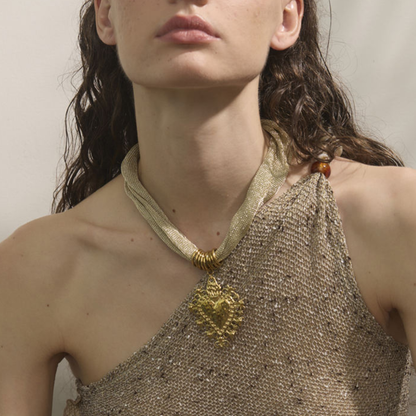 Big Heart Pendant Fabric Necklace