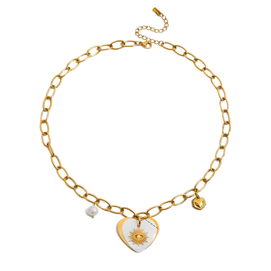 Mother Pearl Heart & Eye Charms Necklace