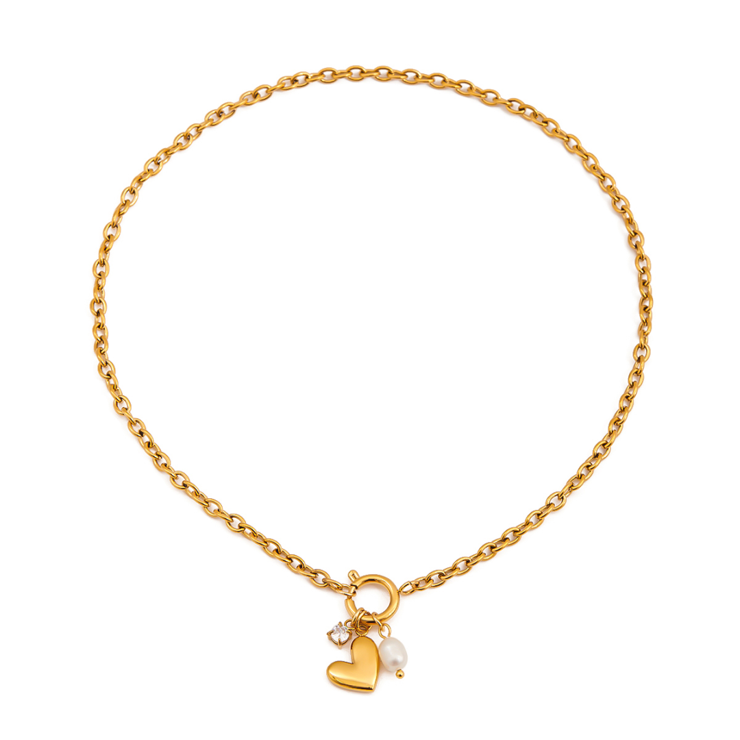 Heart & Pearl Mini Charms Necklace