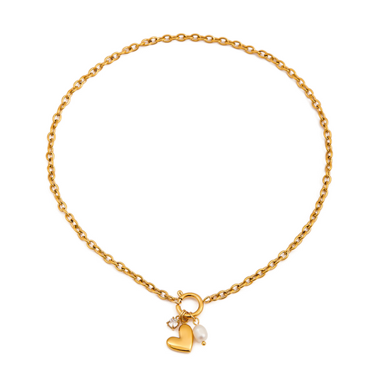 Heart & Pearl Mini Charms Necklace