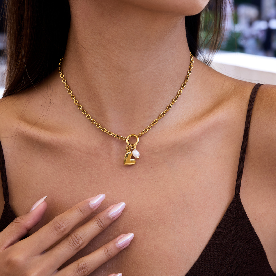 Heart & Pearl Mini Charms Necklace