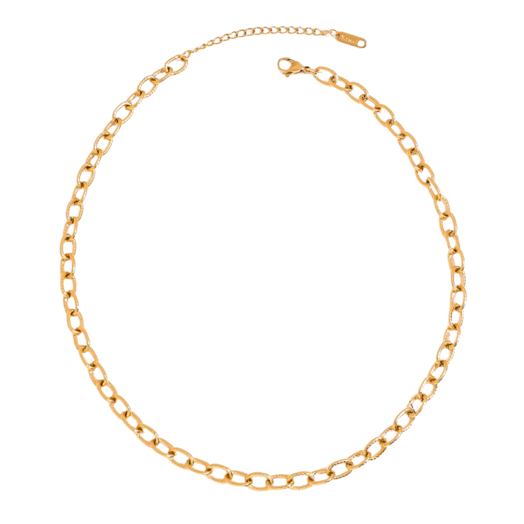 Line Textured Oval Chain Necklace