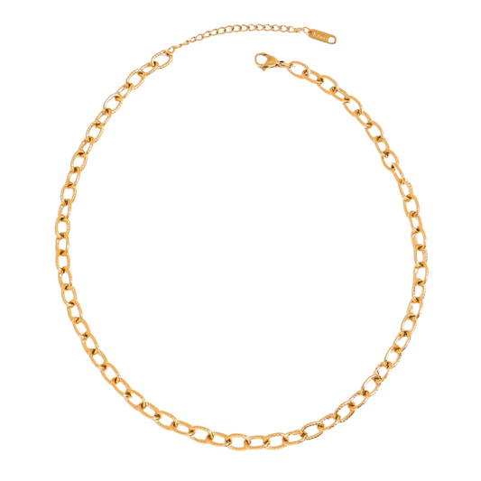 Line Textured Oval Chain Necklace
