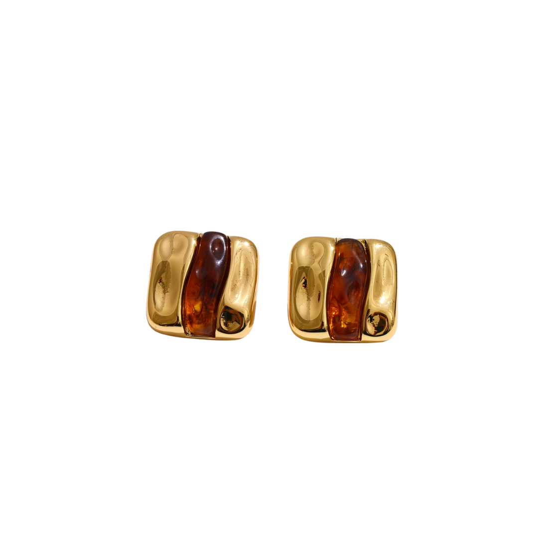 Brown Resin Square Shape Stud Earrings