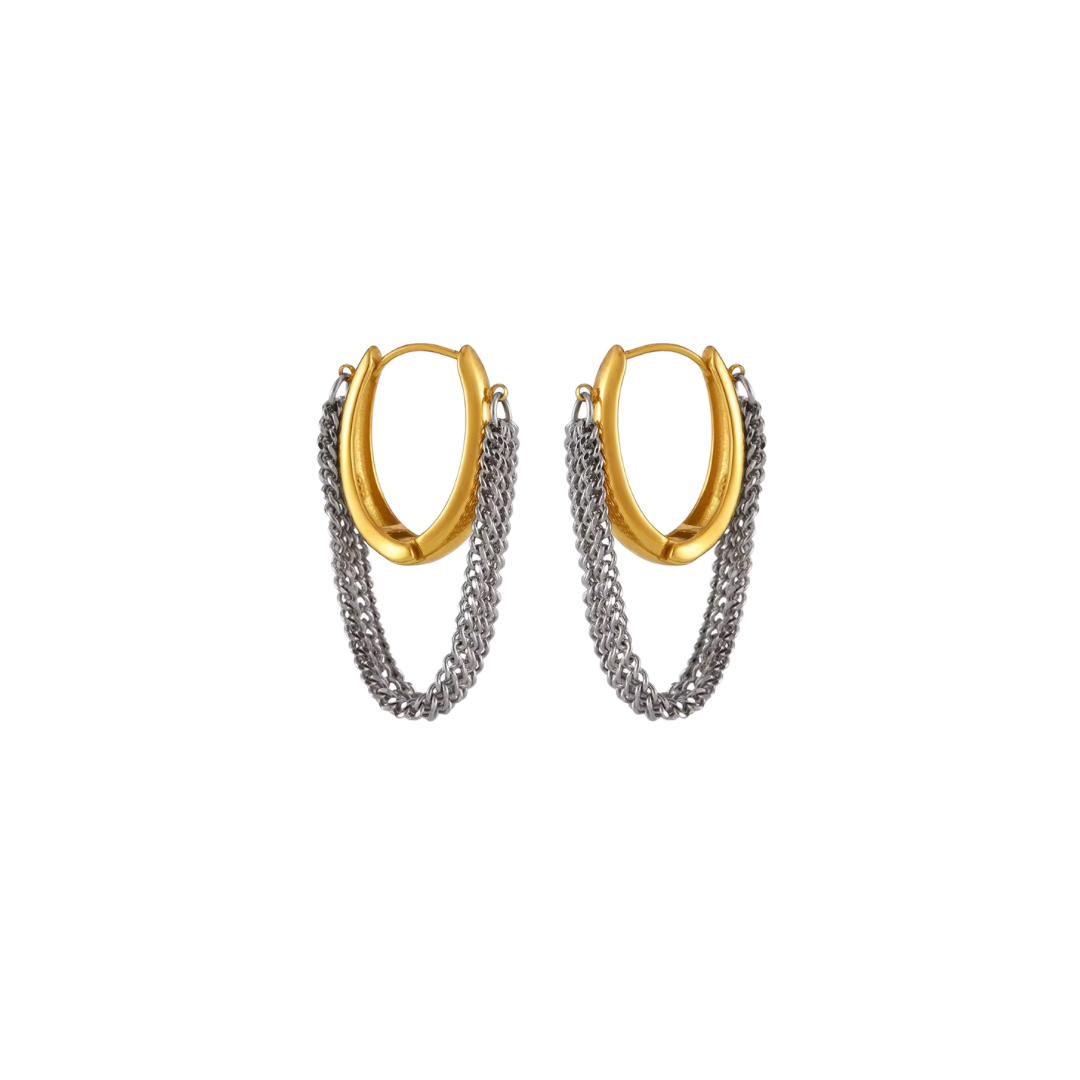 Two Tone Buckle Multi Chains Hoop Earrings