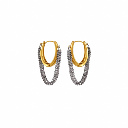 Two Tone Buckle Multi Chains Hoop Earrings
