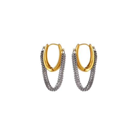 Two Tone Buckle Multi Chains Hoop Earrings