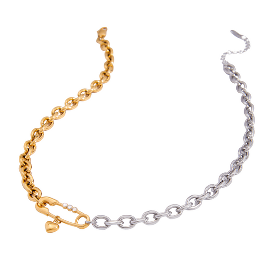 Two Tone Cute Safety Pin Chain Necklace