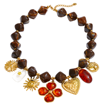 Chunky Charms Brown Resin Necklace