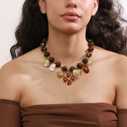 Chunky Charms Brown Resin Necklace