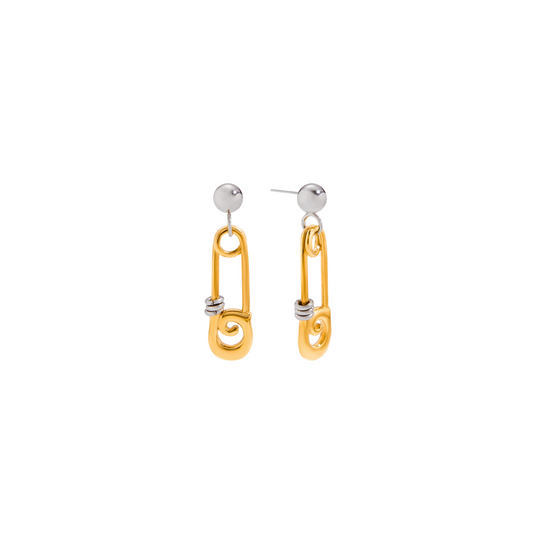 Two Tone Safety Pin Stud Earrings