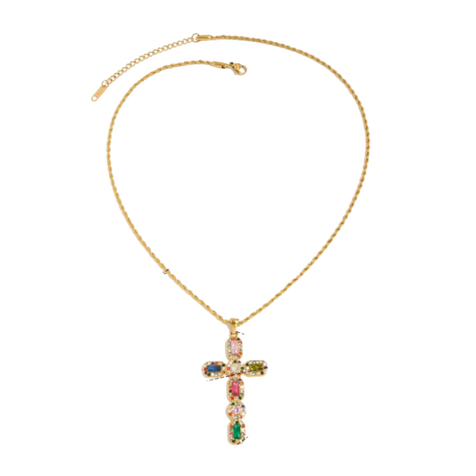 Colorful Zirconias Cross Pendant Necklace