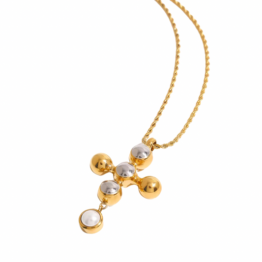 Two Tone Cross Vintage Style Necklace
