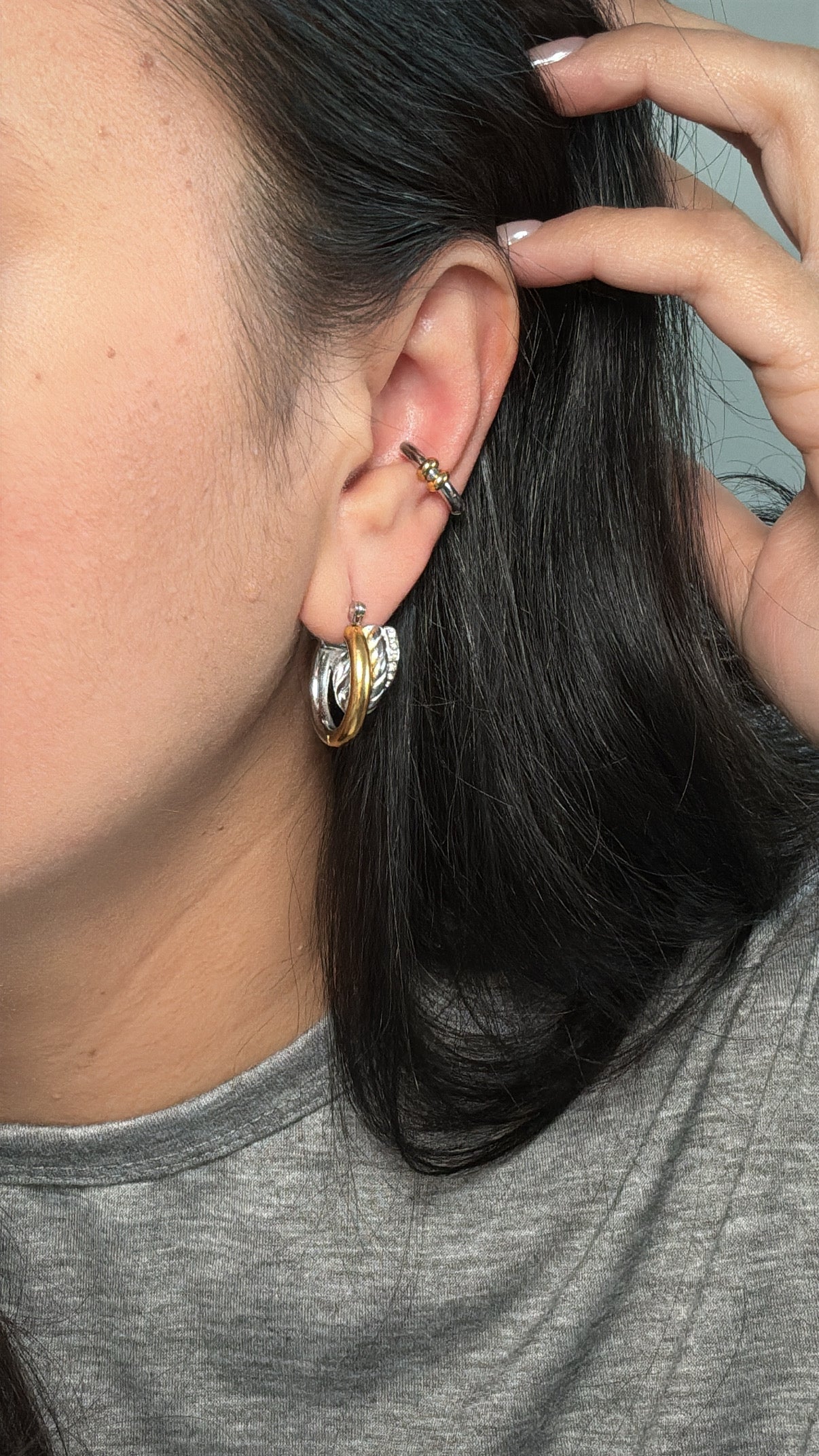 Two Tone Zirconia Triple C Hoop Earrings