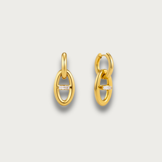 Zirconia Pig Link Hoop Earrings