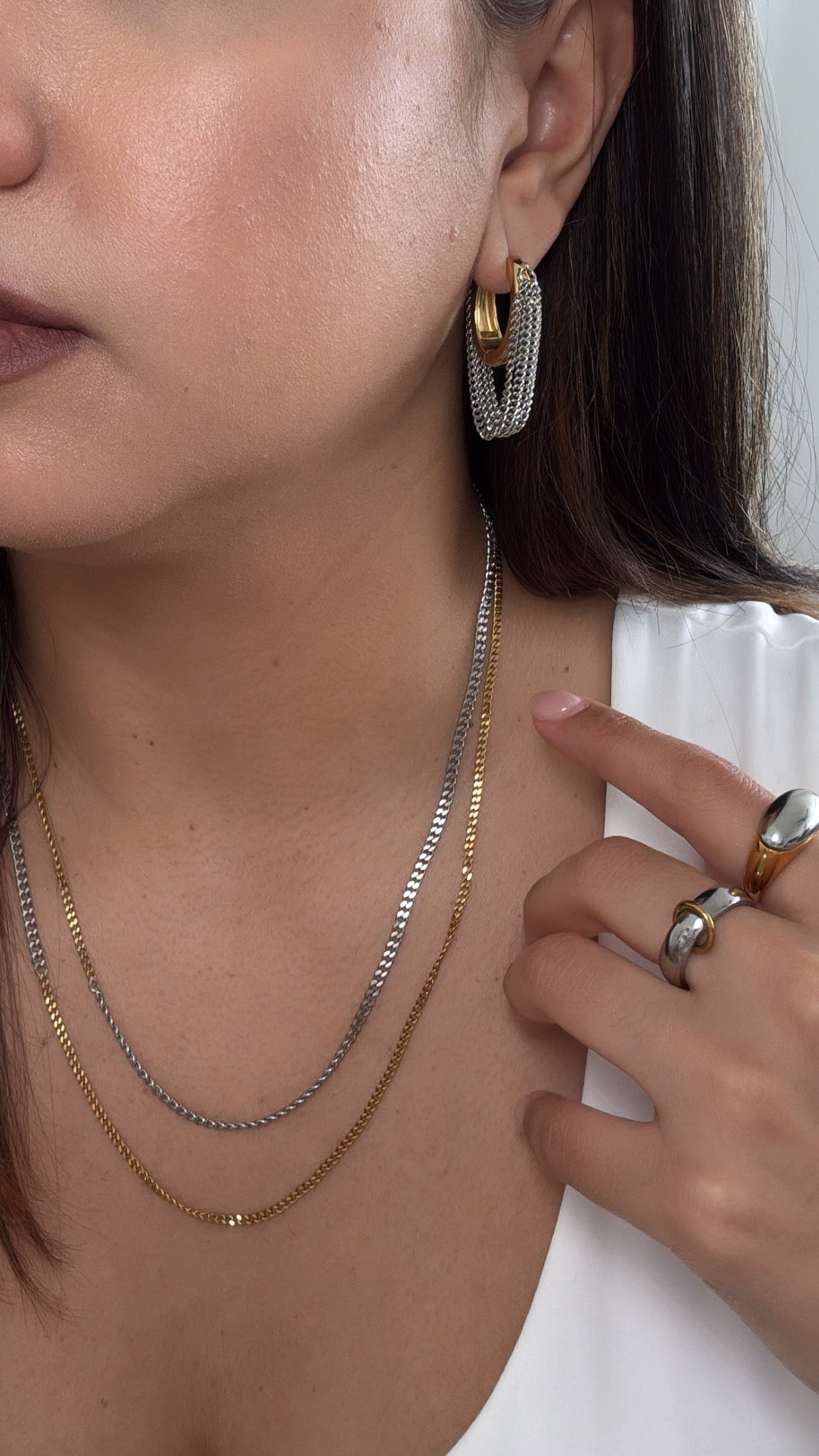 Two Tone Buckle Multi Chains Hoop Earrings