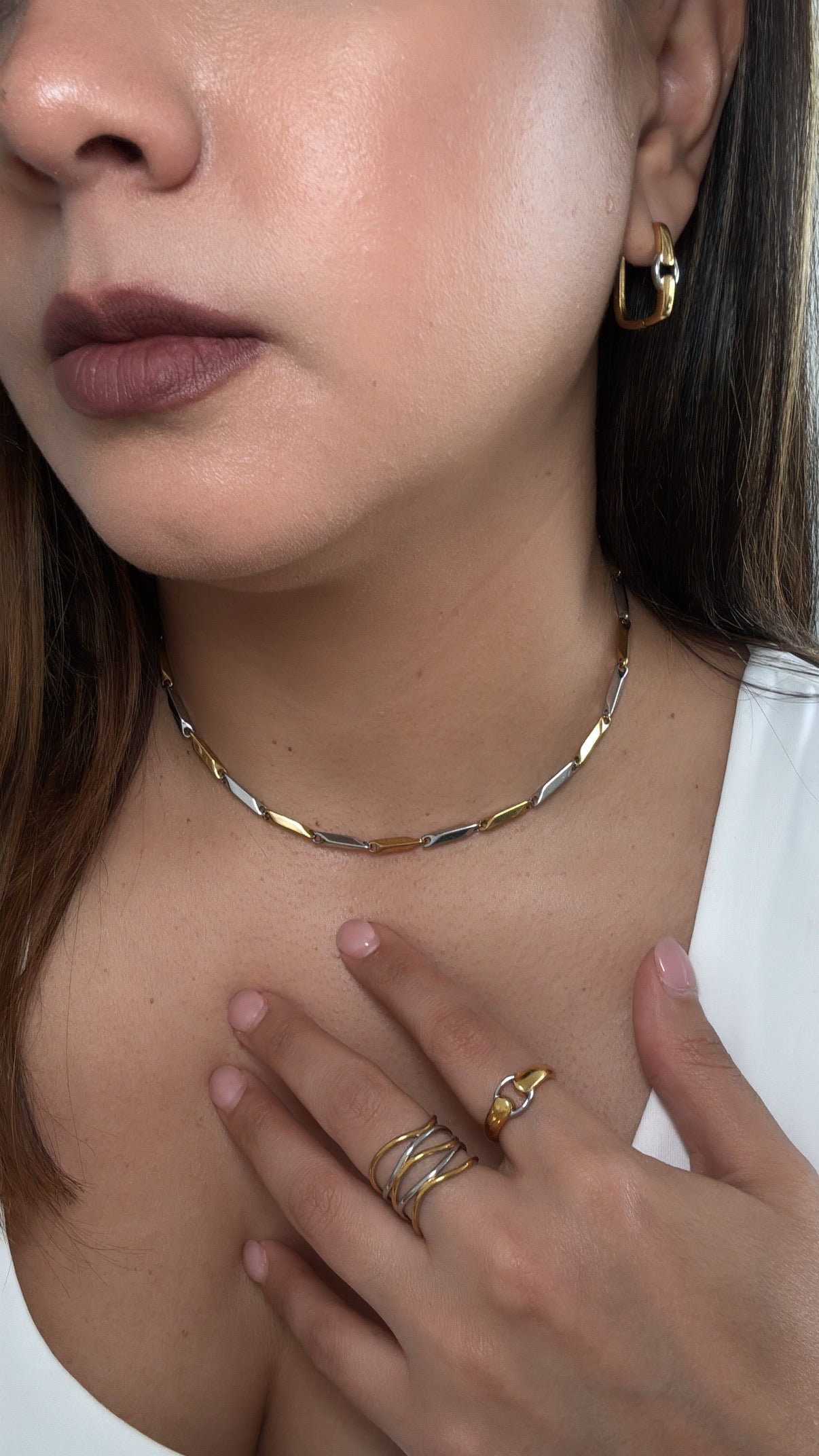 Two Tone Square Mini Hoop Earrings