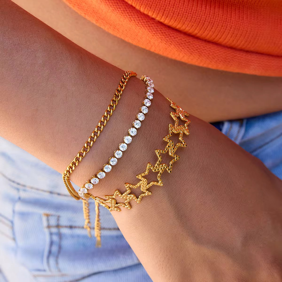 Textured Stars Cuff Bracelet