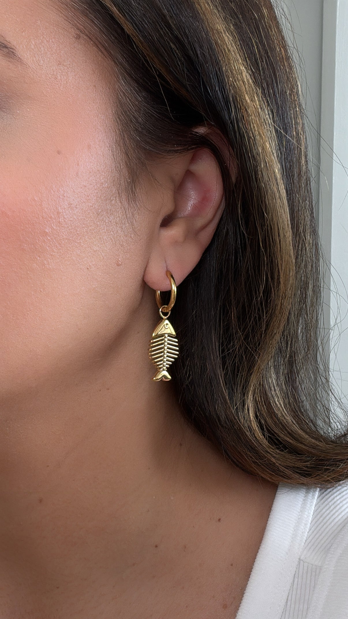 Fish Bone Charm Huggie Earrings