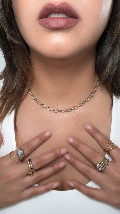 Two Tone Oval Link Chain Necklace
