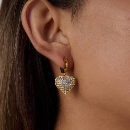 Zirconias Heart Pendant Huggie Earrings