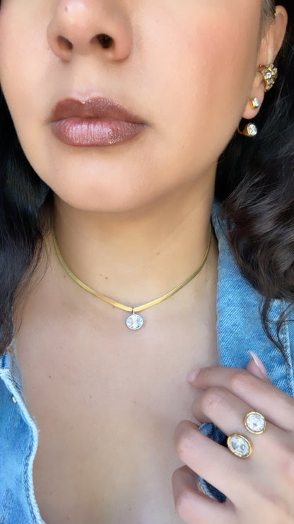 Two Tone Snake Oval Zirconia Pendant Necklace