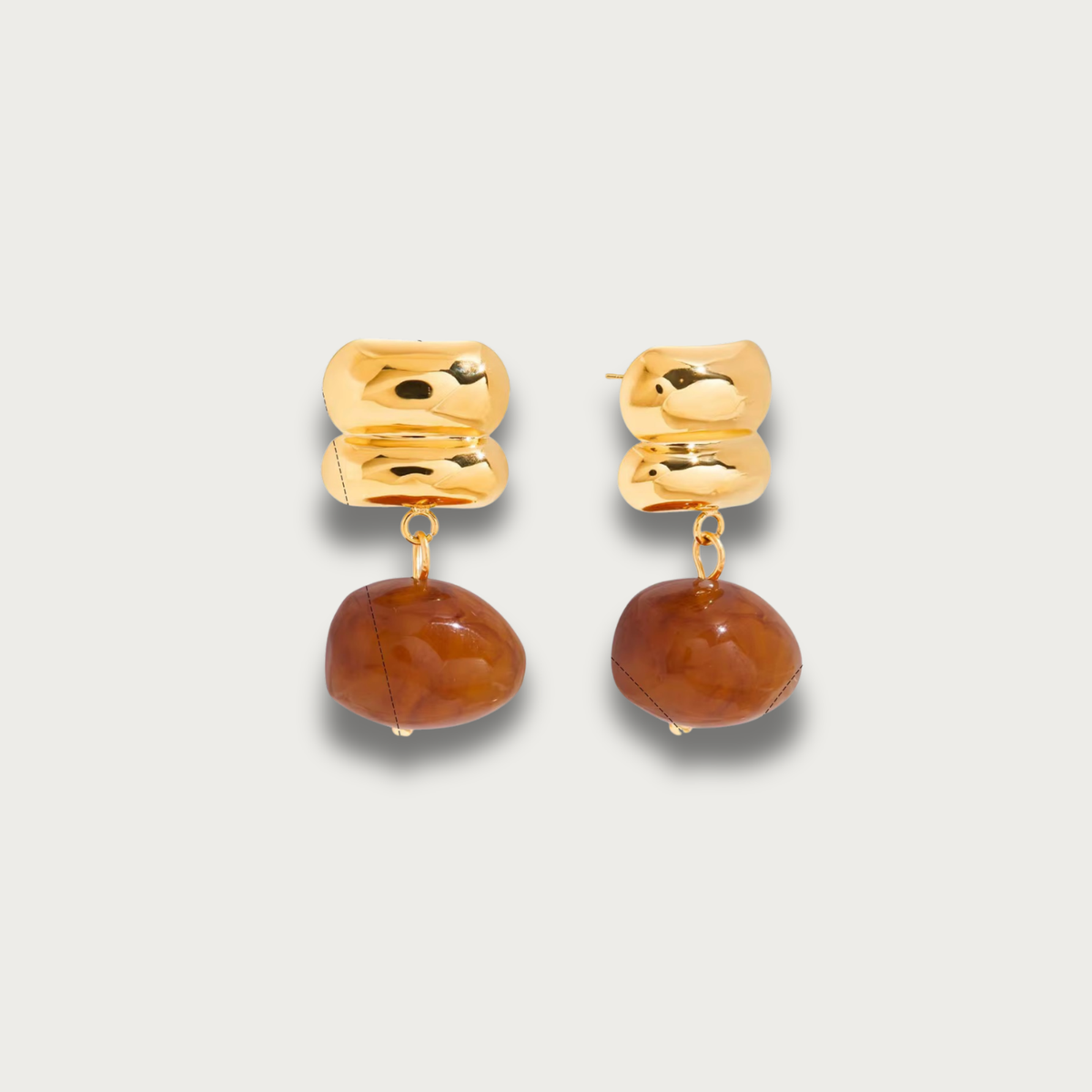 Brown Stone Pendant Stud Earrings
