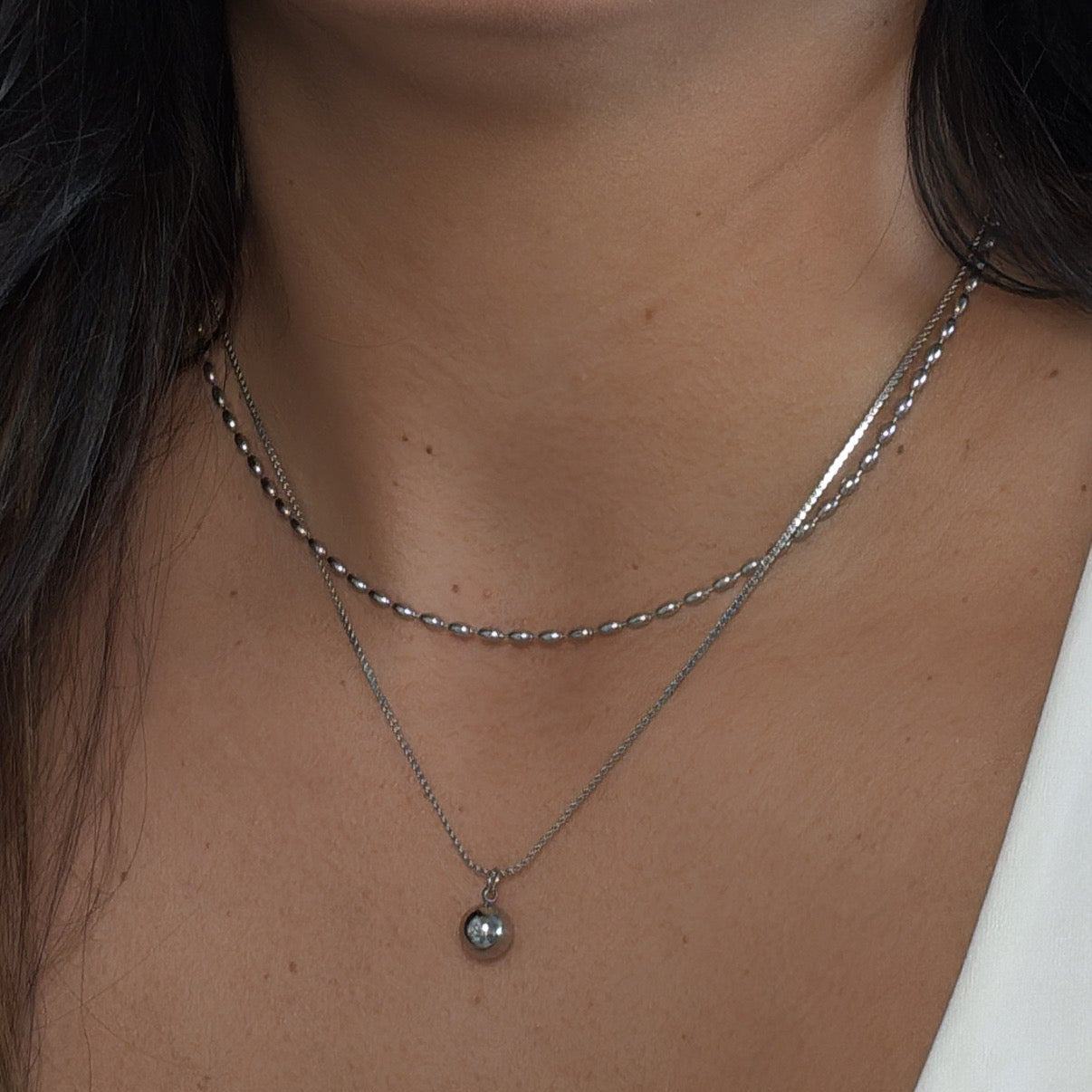 Silver Layer Ball Pendant Necklace