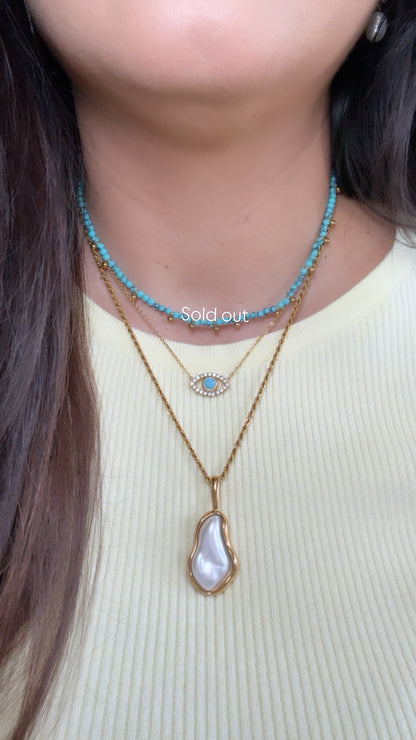 Turquoise & Zirconias Dainty Eye Necklace