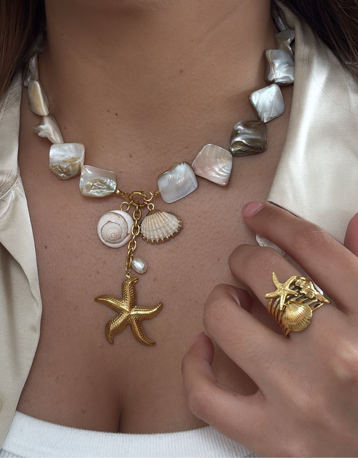 Beachy Starfish Style Pendants Shell Necklace