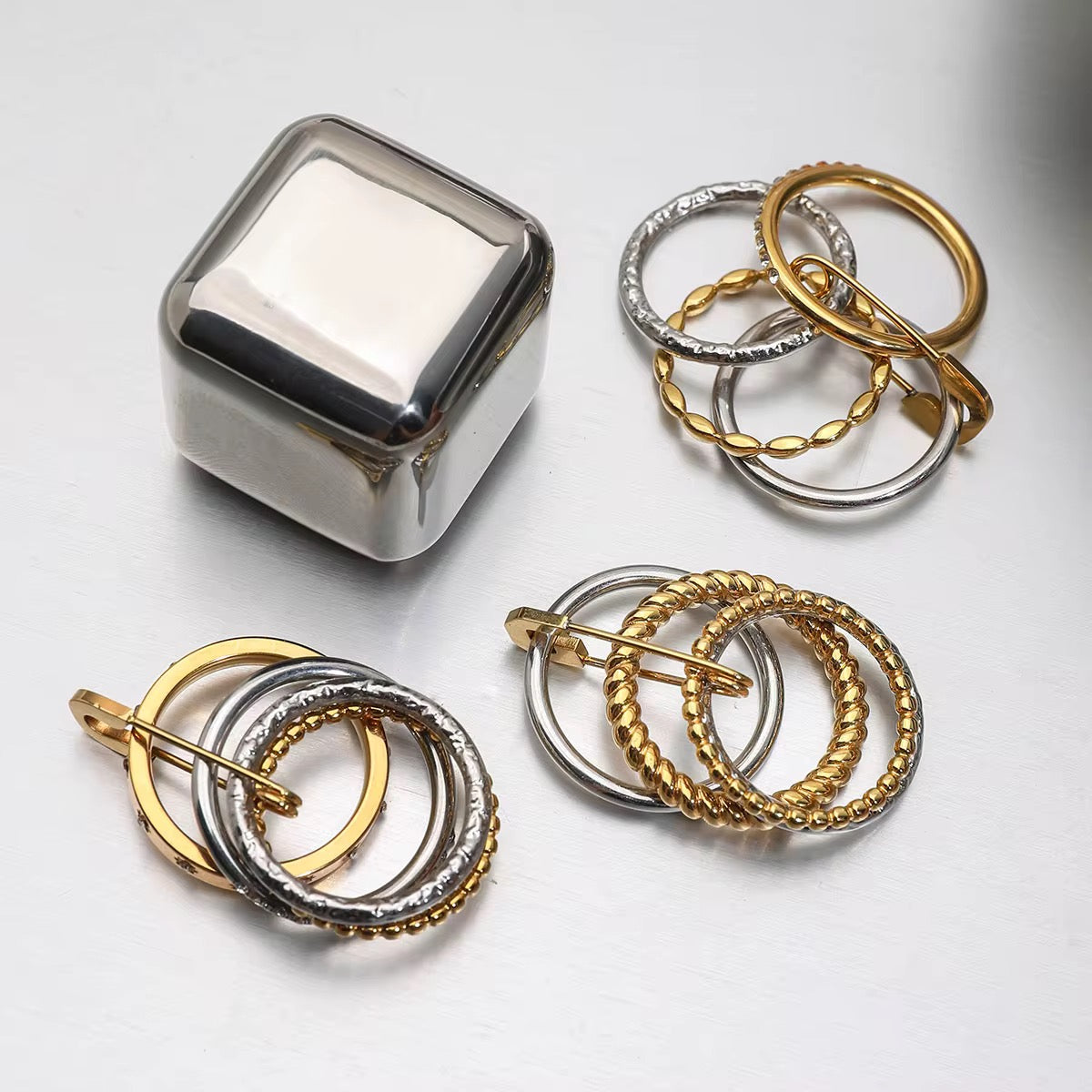 Two Tone Safety Pin Multi Layer Ring