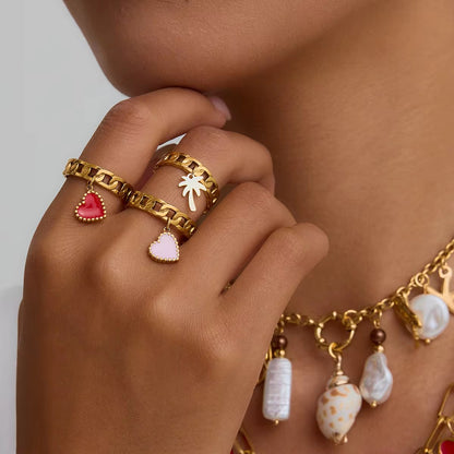 Red Heart Charm Cuban Ring