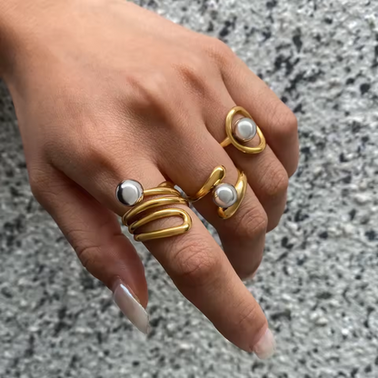 Two Tone Hollow Oval Ball Ring