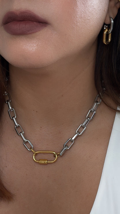 Two Tone Carabiner Chain Necklace