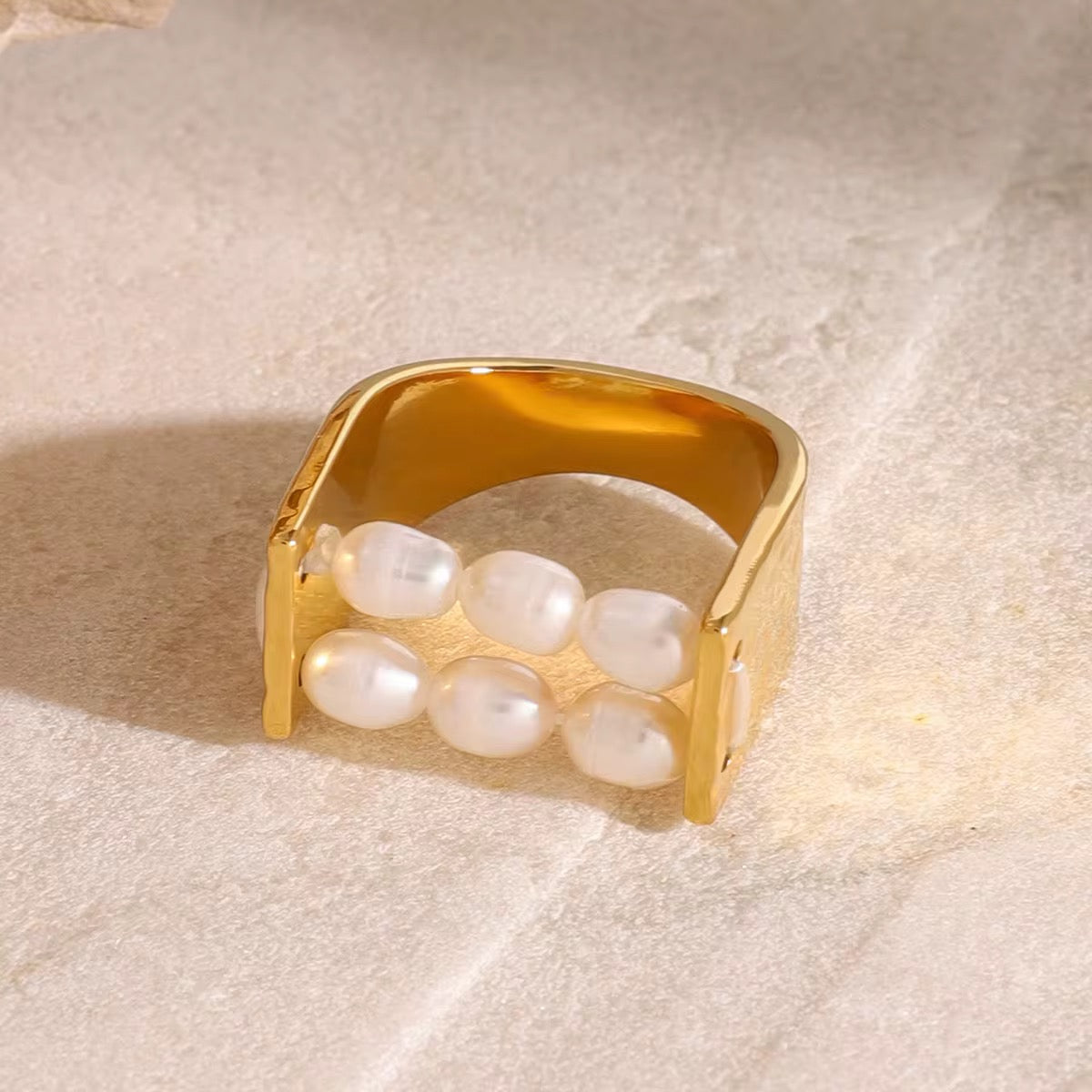 Pearls Double String Band Ring
