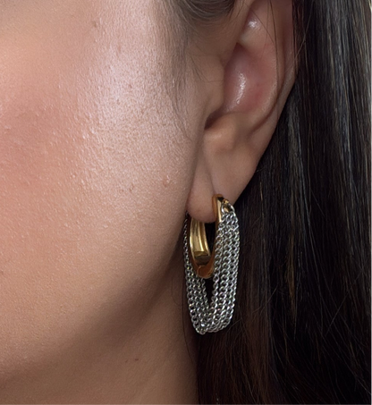 Two Tone Buckle Multi Chains Hoop Earrings