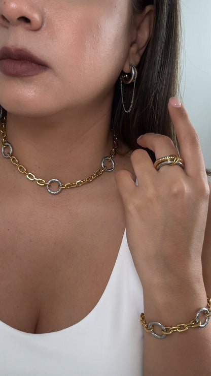 Two Tone Textured Chain Bracelet