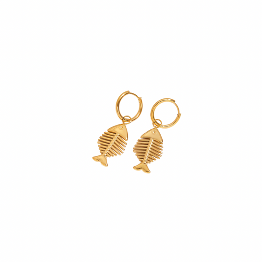 Fish Bone Charm Huggie Earrings