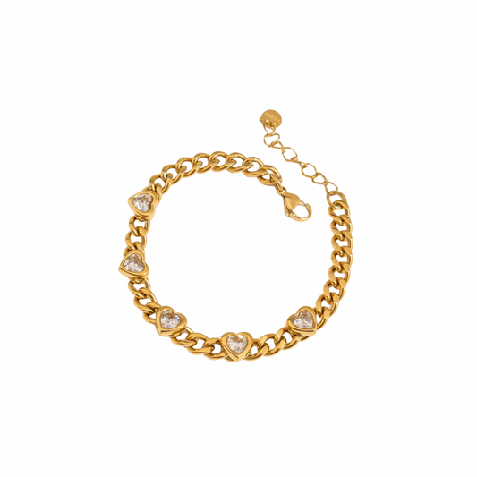 Zirconia Hearts Cuban Bracelet