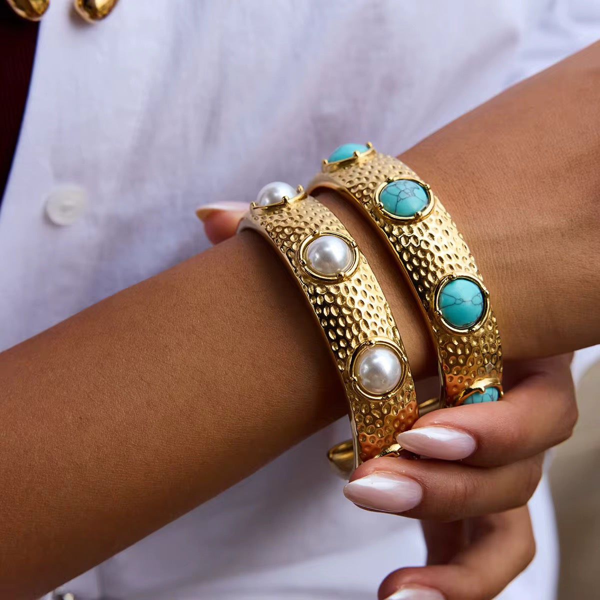Turquoise Textured Chunky Cuff Bracelet
