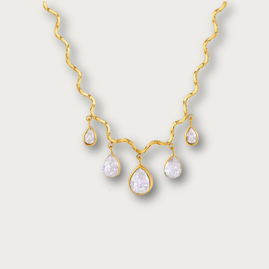 Tear Drop Zirconias Pendant Wavy Necklace